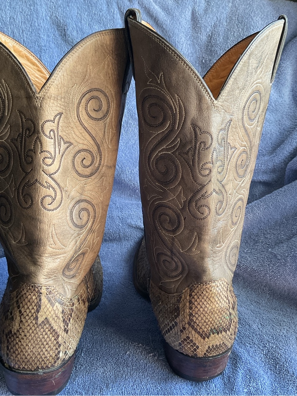 Justin Vintage Tan/Brown Genuine Python Snakeskin-Leather Cowboy Boots 13B Men's - Picture 2 of 10